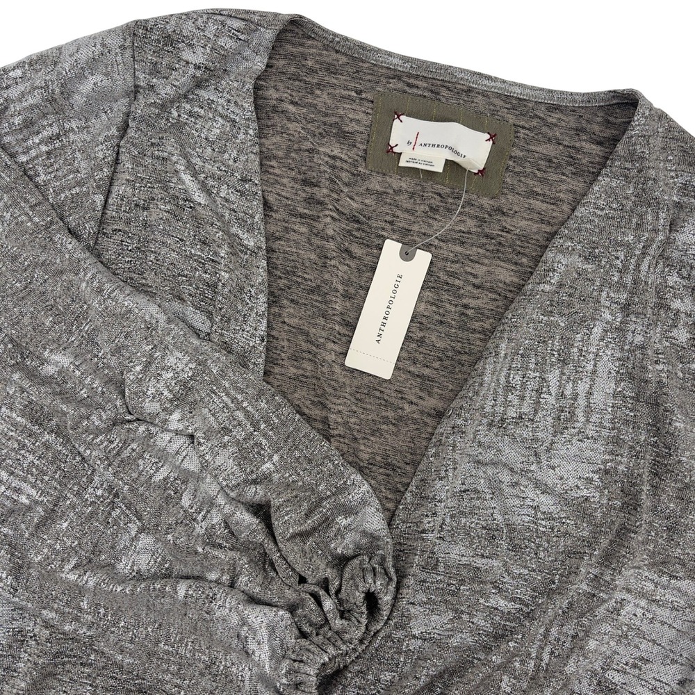 NWT - Anthropologie Silver Metallic Low Cut Blouse Size Small